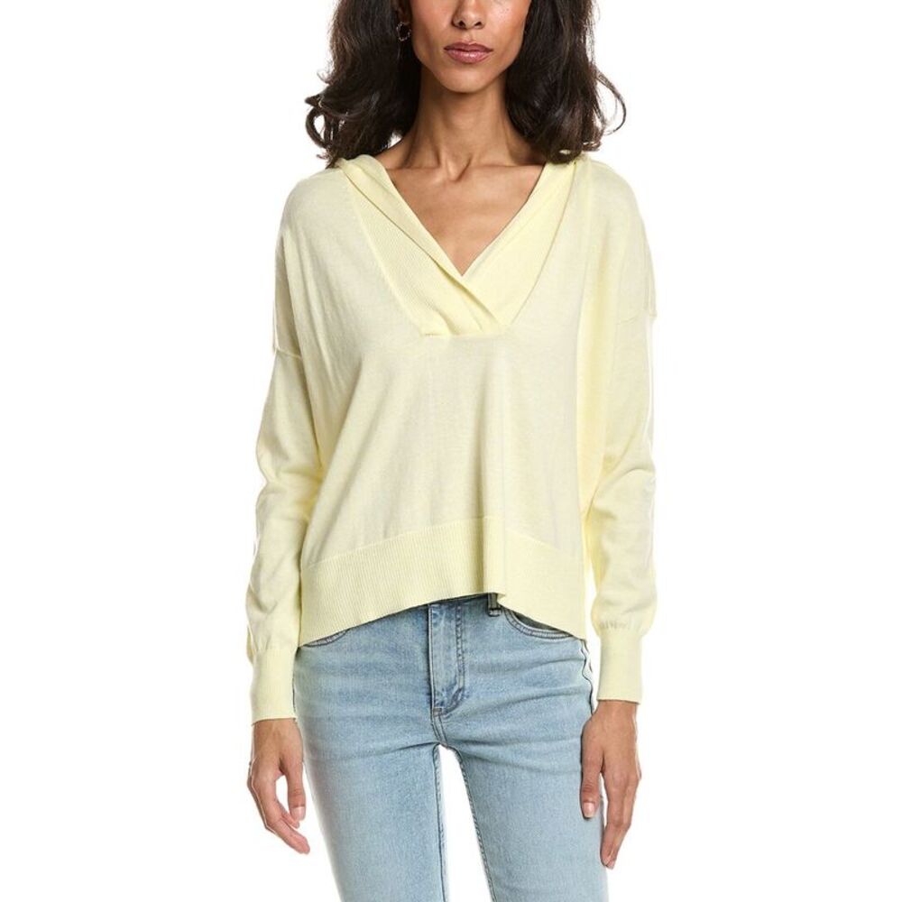 Forte Womens  Crop Crossover Cashmere-Blend Hoodie, Yellow